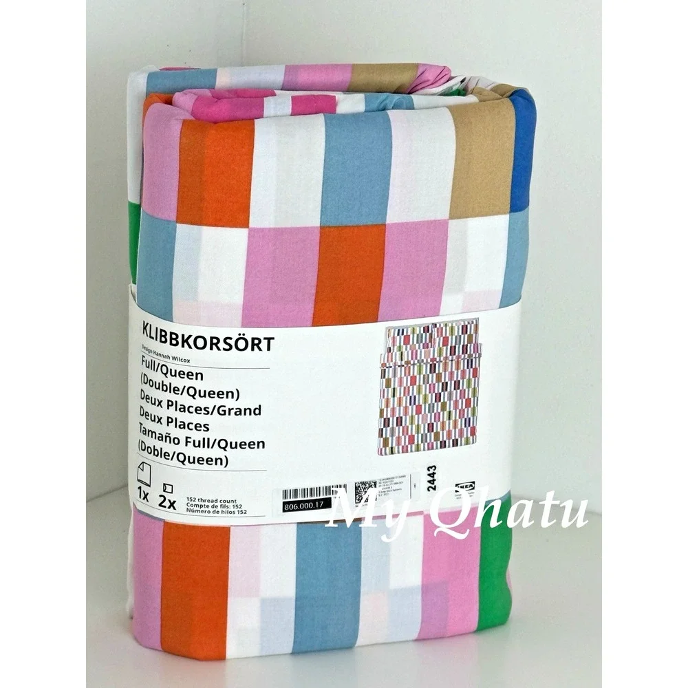 Ikea KLIBBKORSORT Full/Queen Duvet cover + 2 pillowcases multicolor NEW